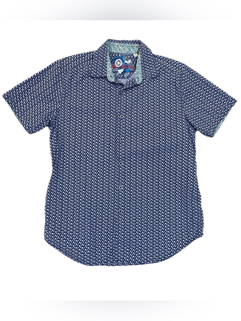 Robert Graham Chilton Short Sleeve Button Down Blue Geometric Print Shirt M